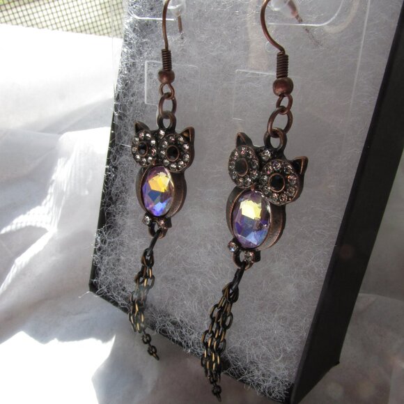 NEW Statement Rhinestone Owl Earrings - Picture 1 of 5